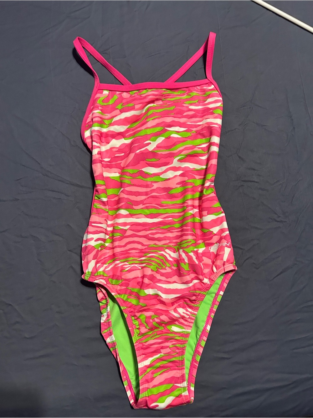 Dolfin Hot Pink & Lime Green Patterned Girls One-Piece Swimsuit
